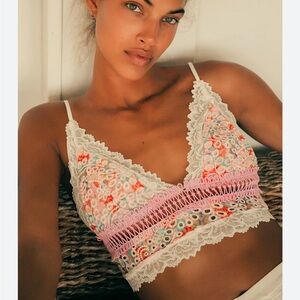 Intimately free by free people Delicate Floral Lace Bralette in Pink and White
